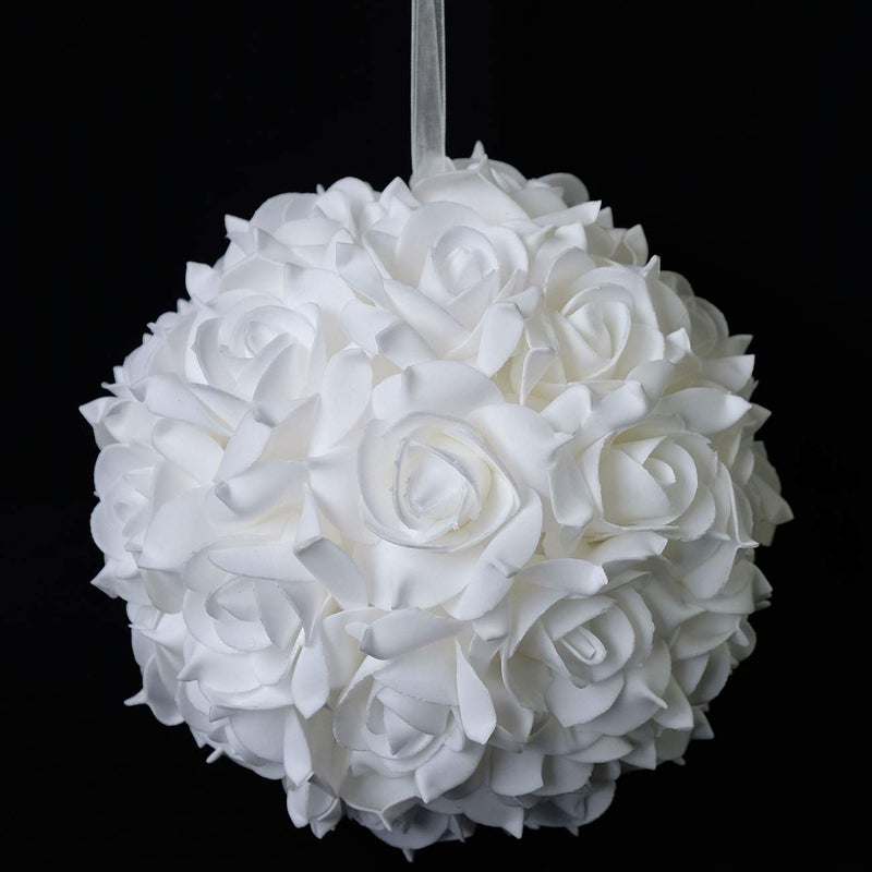 idyllic 8 Inches Artificial Flowers Roses, Kissing Flower Balls, DIY Wedding Bouquets Party Home Decorations, Set of 2, White - Image 4